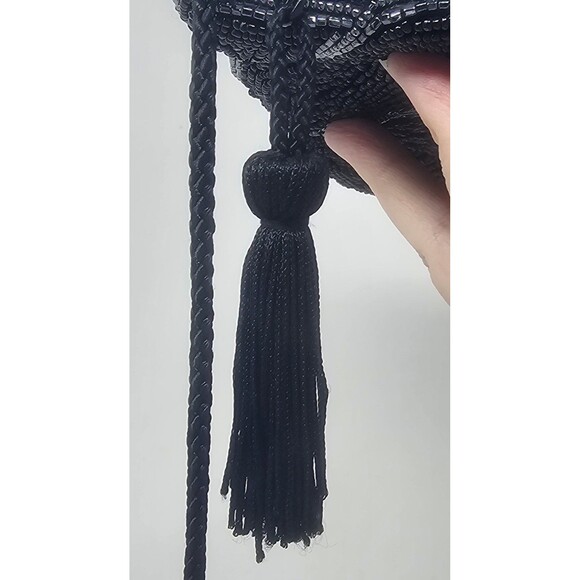Vintage Hand Beaded Silver Black Linear Design Shoulder Crossbody Evening Bag - Picture 14 of 14